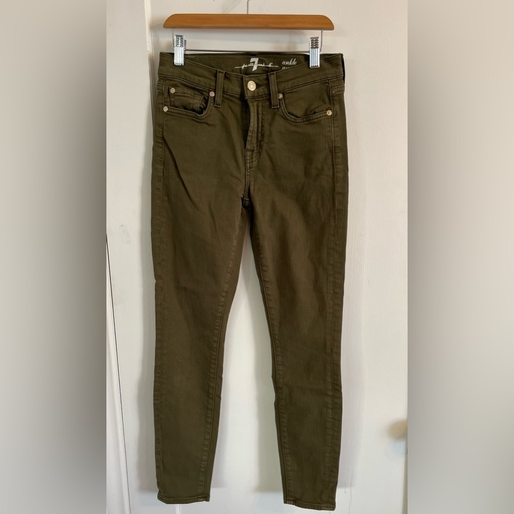 7 For All Mankind Gwenevere Women's Size 25 Olive Green Denim Ankle Skinny Jeans